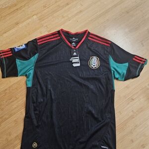 Adidas Black Jersey with Red Trim and Green Detail Vintage
